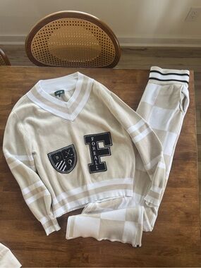 For All Beige & White Knit Sweater Set
